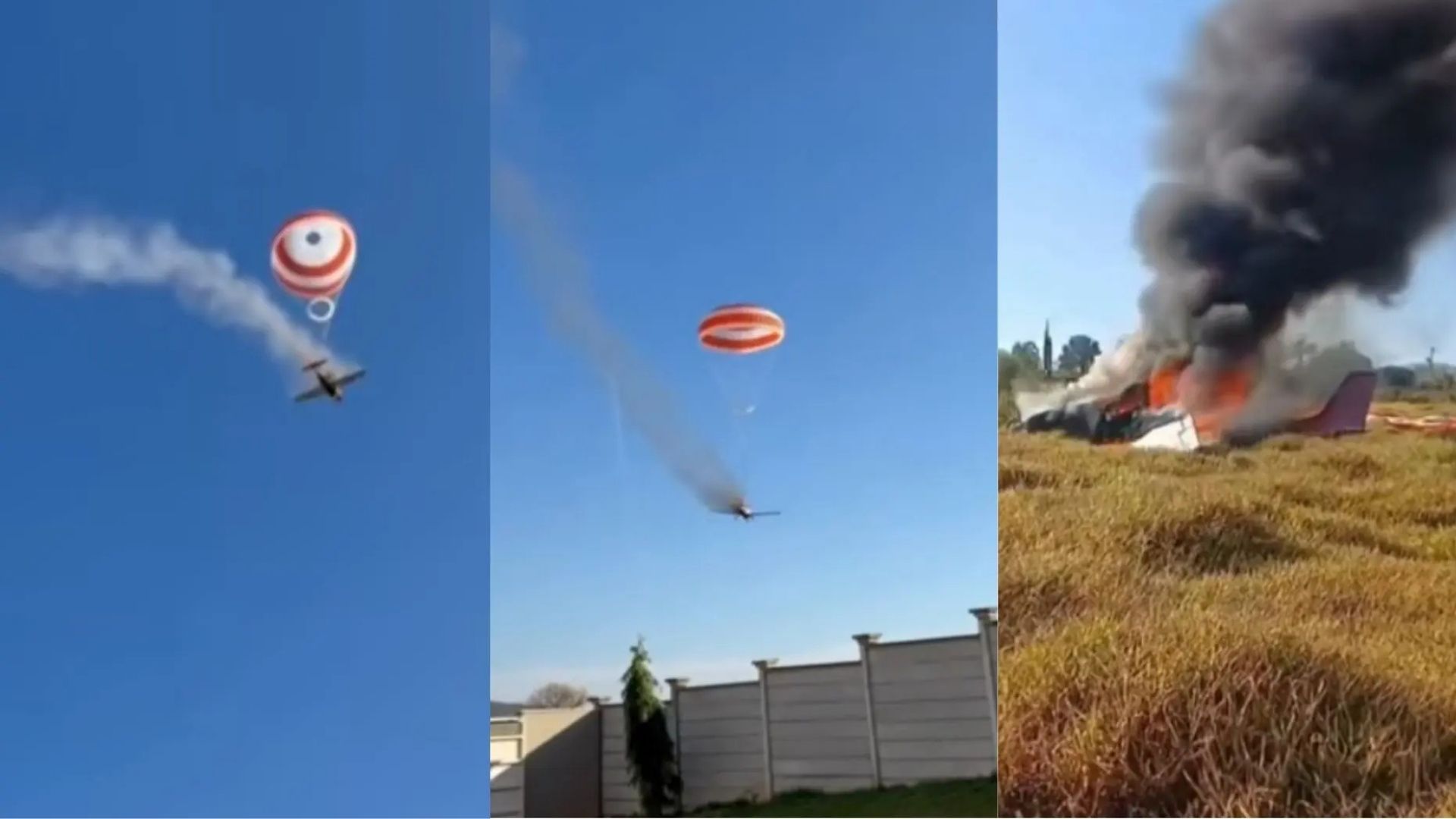 Avi&atilde;o pega fogo e cai em MG e piloto se salva com paraquedas